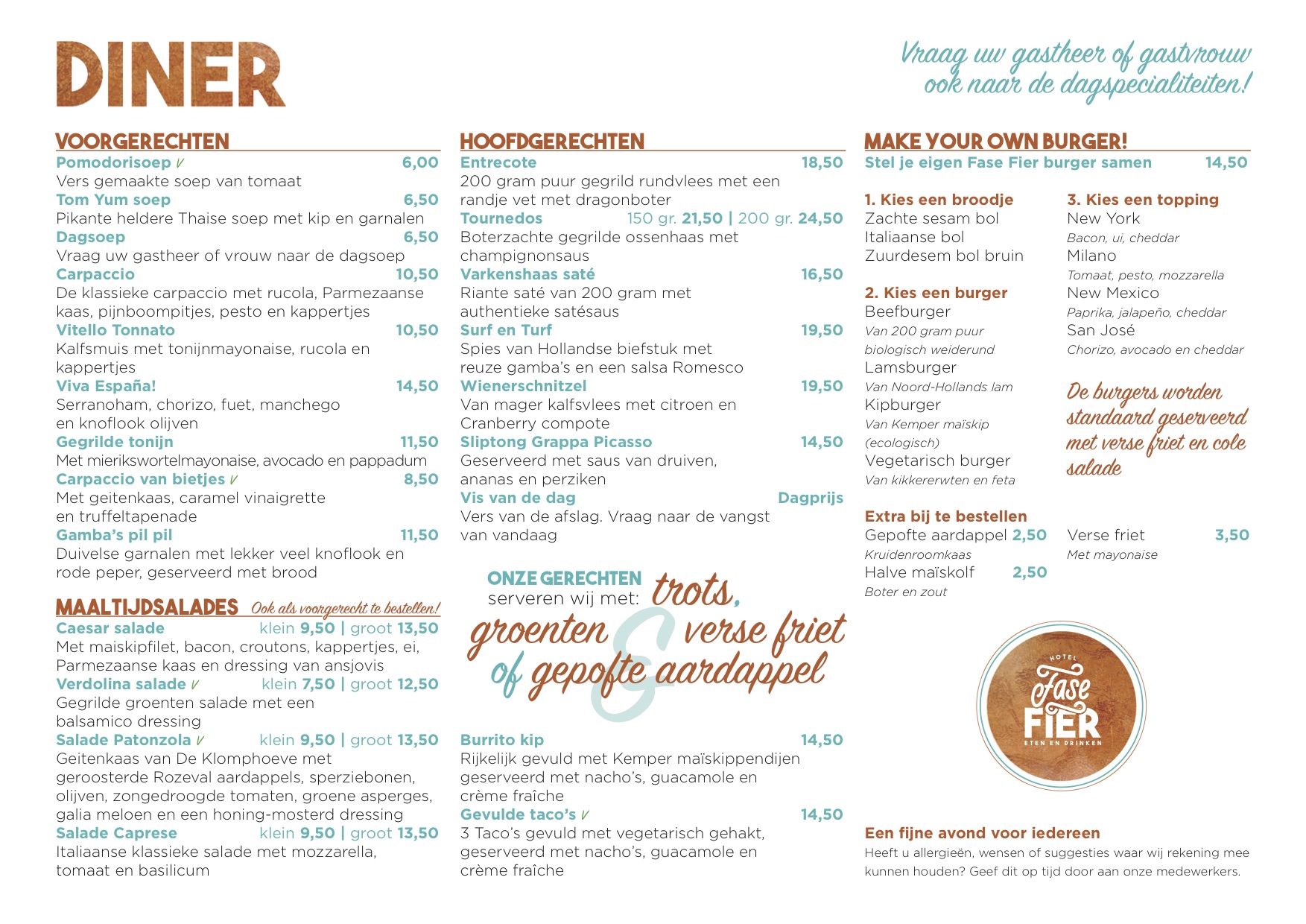 Dinerkaart Juli 2017 !!!