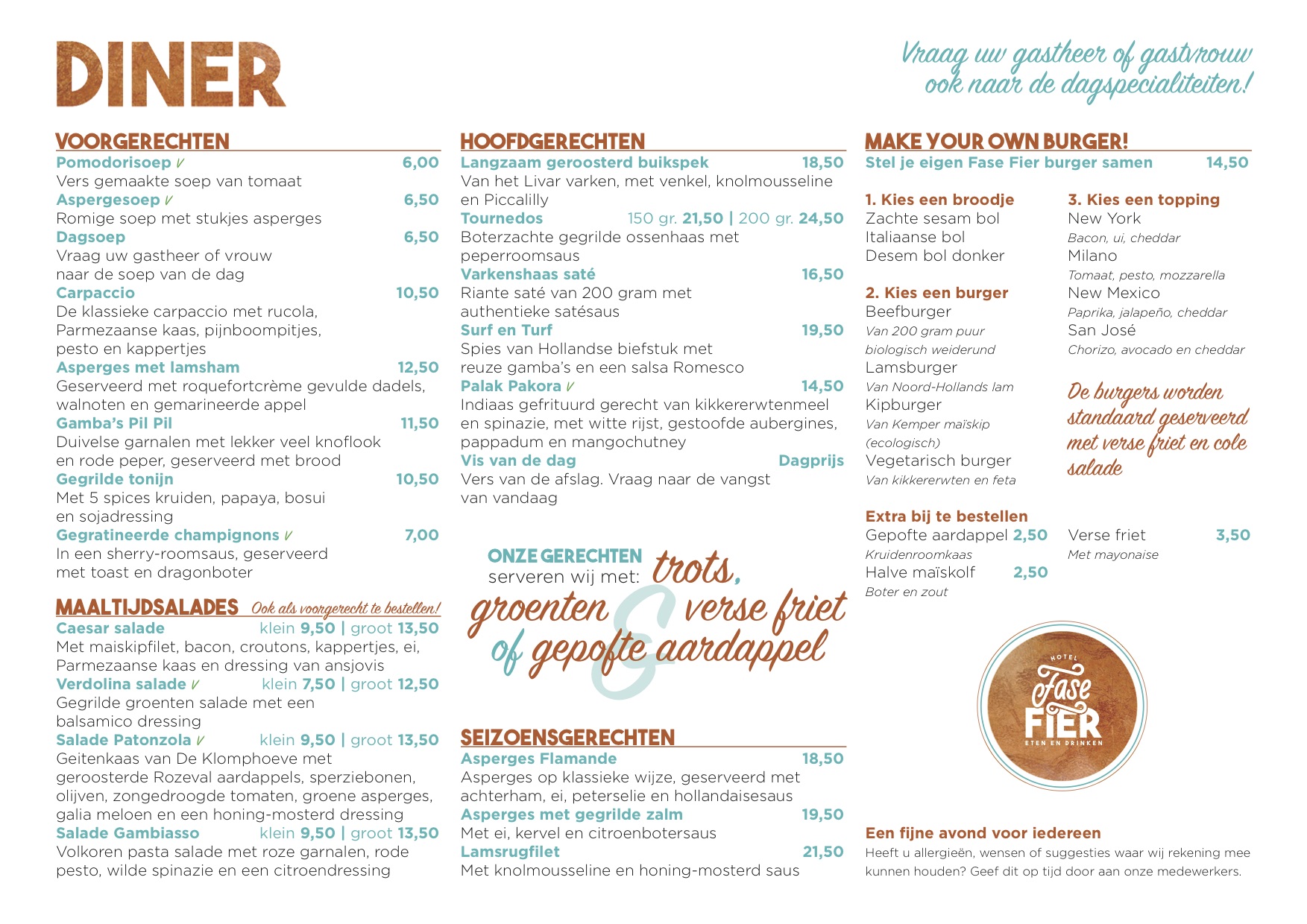 Dinerkaart Maart 2017